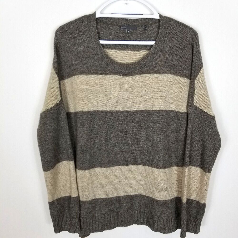 Vince Women Yak Wool Blend Oversized Rugby Stripe Crewneck Sweater Size M